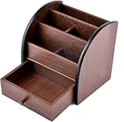 Siveit Wooden Desk Organizer with Drawer, Multifunctional Wood Desktop Organizer Office Supplies Storage Organizer for Desk Remote Control Caddy Holder (Desk Organizer-51)