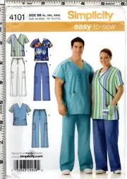 "Women's & Men's Scrub Tops & Pants" ©2006 Simplicity Pattern 4101 XL-XXXL UNCUT
