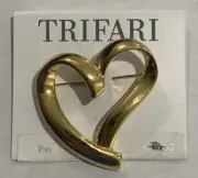 Vintage Heart Signed Trifari Brooch Pin Good Tone Love New With Tags