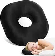 Ear Piercing Pillow Comfortable Round Donut Shape Pillow with Ear Hole and Detachable Pillowcase Soft Filling for Side Sleepers.(Black)