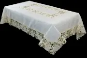 Solid Beige Rectangle 72x126" Embroidery Tablecloth 12 Napkins Wedding Bridal