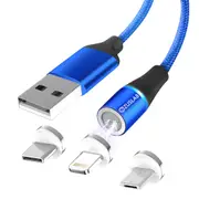 [2M] ZUSLAB Magnetic Nylon Charging Cable Charger Cord with Lightning Type-C & Micro USB Tips for Apple Samsung Google Xiaomi Oppo - Red