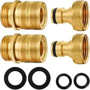 YELUN Garden Hose Quick Connectors Solid Brass 3/4 inch GHT External Thread Easy Connect Fittings No-Leak Water Hose Male Quick Connector and Female Product adapters (2 Sets)