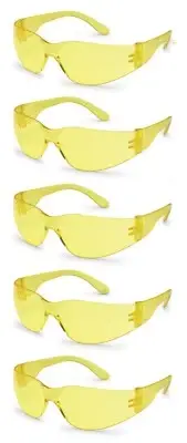 5 Pair/Pack Gateway Starlite Yellow Safety Glasses Sun Night Driving Z87+ Z94.4