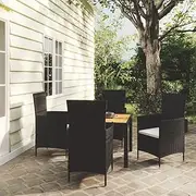 5 Piece Outdoor Dining Set with Cushions Poly Rattan Black, Garden Furniture Sets