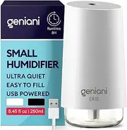GENIANI Portable Small Cool Mist Humidifiers 250ML - USB Desktop Humidifier for Plants, Office, Car, Baby Room with Auto Shut Off & Night Light - Quiet Mini Humidifier (White)
