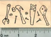 Tool Border Rubber Stamp, Wrench, Hammer, Carpentry, J30420 Wood Mounted