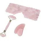 Rose Quartz Eye Pad Face Massage Roller Scraper Board Set Natural Jade Handm DM5