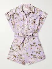 [Zimmermann] Zimmermann - Acacia Belted Floral-print Linen Playsuit - Lilac - 00 00 Purple