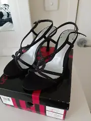 Black Ladies Strappy Evening Shoes Size 7 New