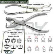18 Pcs Rubber Dam Starter Kit Ainsworth Punch Plier Ivory Clamp Forceps Frame