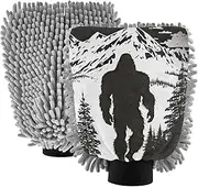 XYMZR Sasquatch Black White Absorbent Microfiber Car Wash Mitt, Funny Cute Anime Scratch Free for Cars Cleaning, Home Cleaning Mitts, 2 Pack, 10.24” L x 7.09” W