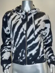 Sundown Splendid Large Joey Tie Dye Zip Hoodie Cropped Black White Women's New