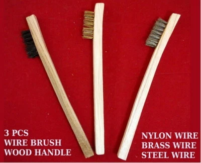 8" WIRE BRUSH Wood handle Nylon Brass and Steel wire 3 Pcs 200mm