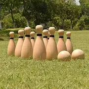 Outdoor Giant Lawn Bowling Games for Family Kids and Adults Backyard Skittles Wooden Yard Game Hardwood Set with 10 Pins 8.9 inches 2 Balls 3.4 inches