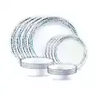 Corelle 16 pc Ocean Blues Dinnerware Set Service for 4 Polka Dot Plates & Bowls