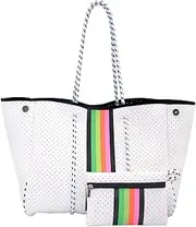 [ALDNHD] Neoprene Tote Bag Women's Beach Bag Large Water Proof Fashion Comes with Pouch Travel Shoulder Bag,H