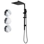 WELS Bathroom Square 12'' Ultrathin Rainfall Shower Head 3-MODE Handheld Set Gooseneck Arm Wall Rail Diverter Black WATERMARK