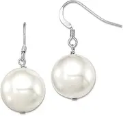 [JewelryWeb] 925 Sterling Silver Shell pearl Shepherd hook 14 15mm White-Shell Round Bead Long Drop Dangle Earrings 28x15mm Wide-Dangle Earring for Women