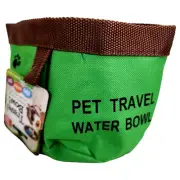 Bow Wow Pals Pet Dog Cat Water Bowl Travel Collapsible Folds Hike Picnic Green