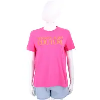在飛比找Yahoo奇摩購物中心優惠-VERSACE 徽標字母印花桃紅色棉質短袖TEE T恤(女款