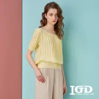 在飛比找momo購物網優惠-【IGD 英格麗】網路獨賣款-壓褶五分袖針織上衣(黃色)