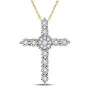 14k Yellow Gold Round Diamond Cross Pendant 1/4 Cttw