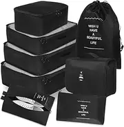 [AVITORO] VITON Packing Cubes, 8 Pcs Set With Toiletries Bag for Suitcases, Clothes, Shoes, Cosmetics - Lightweight Travel Essential for 18-32'' Luggage (Black)