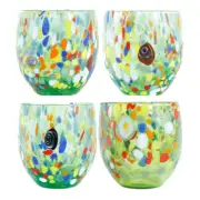 Set of Four 4 Murano Drinking Glasses Tumblers Green Multi Venice Millefiori