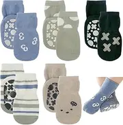 (5 Pairs- Size S/M/L) Unisex Baby Non Slip Grip Toddler Socks,H HOME-MART Breathable Infant Ankle Socks with Grips For Baby Boys Girls for 0-1/1-3/3-5Years