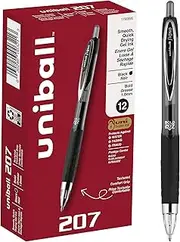 Uni-Ball 207 Gel Pen 12 Pack - 1.0mm Bold Black Ink for School and Journaling - Teacher Supplies - Back to School