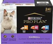 Purina Pro Plan Hairball Control Cat Food, Wet Cat Food Variety Pack, Hairball Control Entrees - (24) 3 oz. cans
