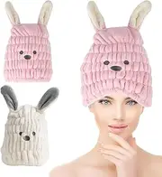 Microfibre Towel Hair Set for Hair Quick Drying, 2 Pieces Hair Turban Children for Women and Girls, Hair Drying Towel Turban Soft Absorbent Turban Head Towel for All Hair Types