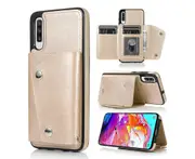 Case for Samsung Galaxy A70 / A70S, Leather Wallet Case With Card Pockets Back Flip Shockproof Cover Case-Gold