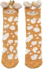 [KaMbLe] 1pair Women Socks,Girls Fuzzy Socks 3d Cartoon Giraffe Soft Fluffy Floor Socks Warm Sleep Stockings Fuzzy Slipper Socks for Winter (Bohemian, plush)