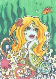 Coral Crowd Mermaid Octopus jellyfish Original Fantasy ACEO Illustration art ejw
