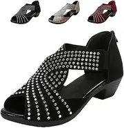[Generic] GlowStep Orthopedic Low Heel Cut-Out Sandals, Orthopedic Low Heel Cut-Out Sandals, Rhinestone Open Toe Dress Shoes