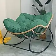 VERYMUSH Rocking Chairs for Adults Padded Cushion Indoor Oversized Rattan Wicker Lounge Chair Metal Frame Large Supports Modern Outdoor Patio Chairs(Green)
