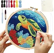 Whnbuij Punch Needle Sticker Set, Needle Punch Kits for Adults - Turtle Pattern Punch Needle Kit - Crafts, Art Projects with Needle Teaching Fabric - Tyre Yarn, Craft Supplies