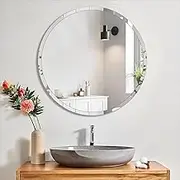 ANYHI 50cm Round Wall Mirror, Frameless Circle Mirror, Round Mirror for Wall, Decorative Circle Mirror, Frameless Bathroom Mirror for Wall, Wall Mirror for Living Room, Bedroom, Entryway