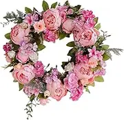 Silk Wreath,Wreath Door Wreath Floral Wreath Artificial Peony Silk Wreath Light Red Decoration for Front Door Office Home Wedding Party