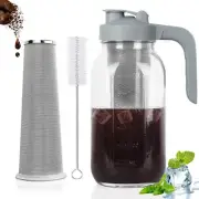 64oz Cold Brew Coffee Maker Pitcher Glass Mason Jar Pitcher with Handle Lid
