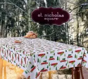 St. Nicholas Square Christmas Holiday Farmhouse Truck Vinyl Tablecloth 70" ROUND