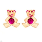 Cute Teddy Bear Tiny Earrings Crafted in Purple Enamel & 10KT Yellow Gold