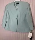 Jones New York Womens BLAZER 14 Teal Blue Lined Silk Linen Contemporary NEW $199