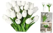 Orionstar 20pcs White Tulips Artificial Flowers, 13.5" Tulip Silk Fake Flowers