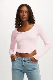[Cotton On Women] Cotton On Women - Amelia Asymmetric Long Sleeve Top - Babydoll stud L BABYDOLL STUD