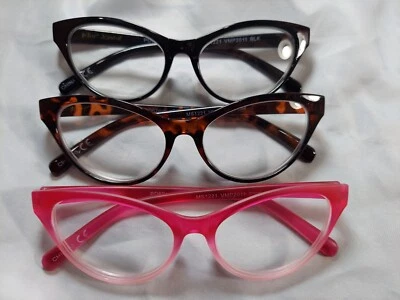 NIB 3 Pairs 2.00 5 1/4" Wide Cat Eye Betsey Johnson Reading Glasses