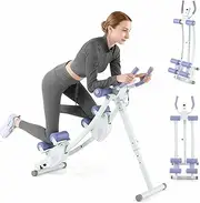 Costway Ab Machine, Foldable Core & Abdominal Workout Trainer w/ 4 Adjustable Heights Whole Body Fitness Exercise Equipment for Home Gym, Waist Trainer Ab Cruncher w/LCD Monitor for Women & Men