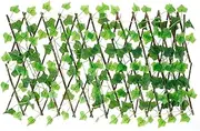 Artificial Ivy Privacy Fence, Garden Screening Expanding Trellis Privacy Screen Hedge Artificial Faux Ivy Leaves Wooden Fence for Outdoor Garden Décor